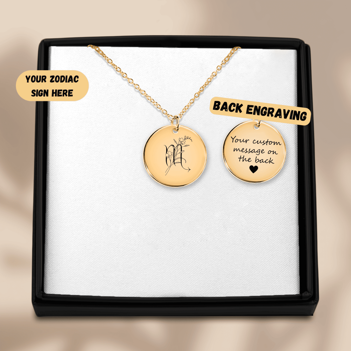 Floral Zodiac Sign Coin Necklace