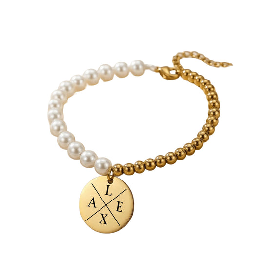 Premium Pearl & Gold Coin Bracelet: Mother of Pearl