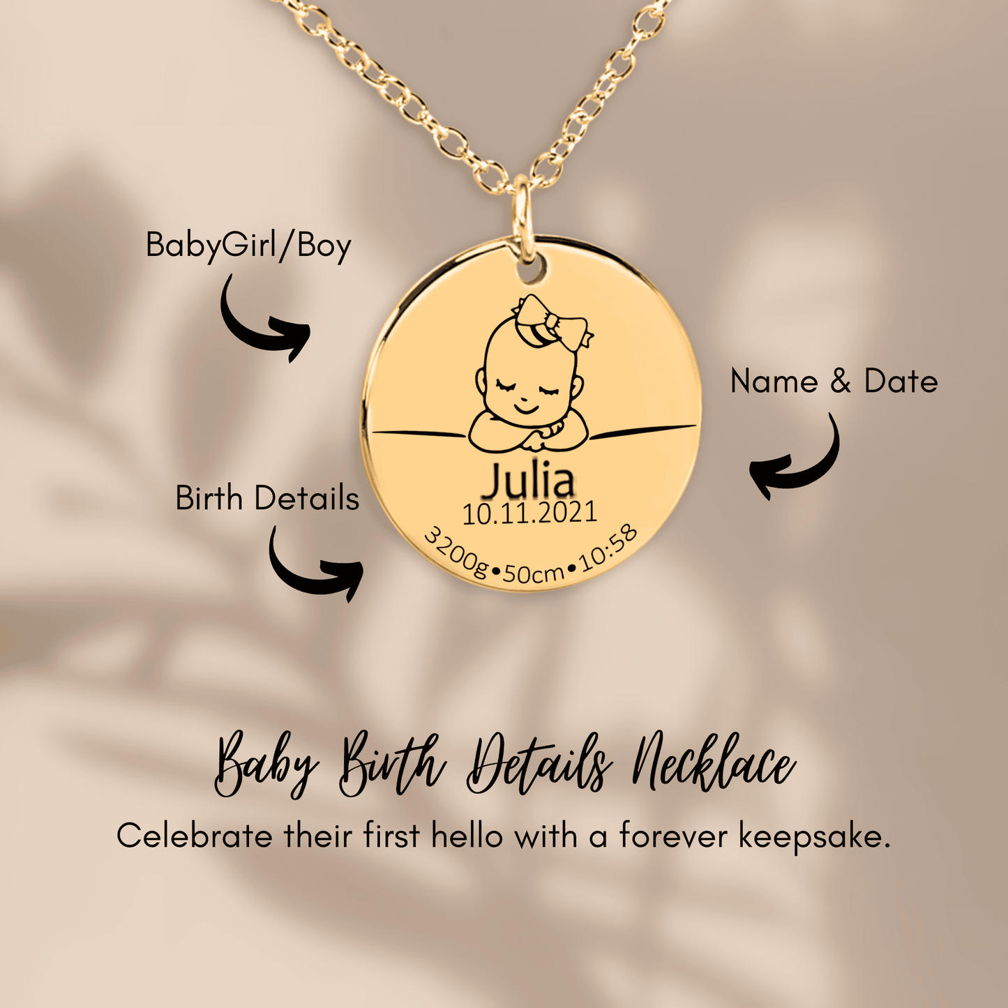 Baby Birth Details Necklace